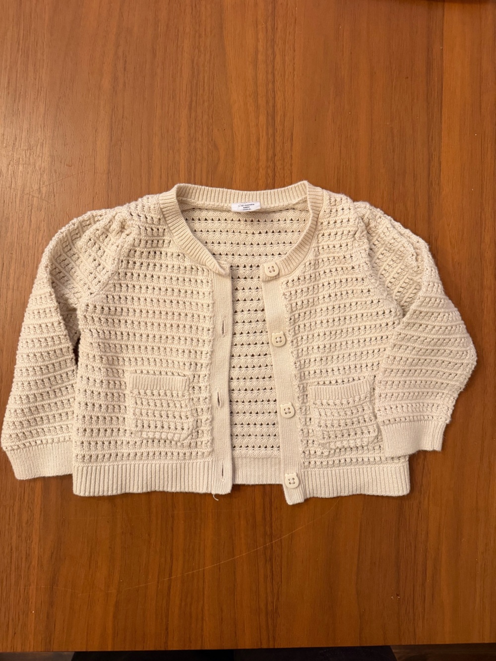 GAP Cream Openwork Knit Button-Front Cardigan with Kitten Button Detail